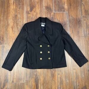Sag Harbor Petite size 6 100% Pure Wool Double breasted black Blazer VINTAGE